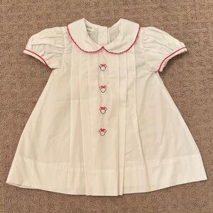 Classic White Girls' Peter Pan Dress with Red Trim